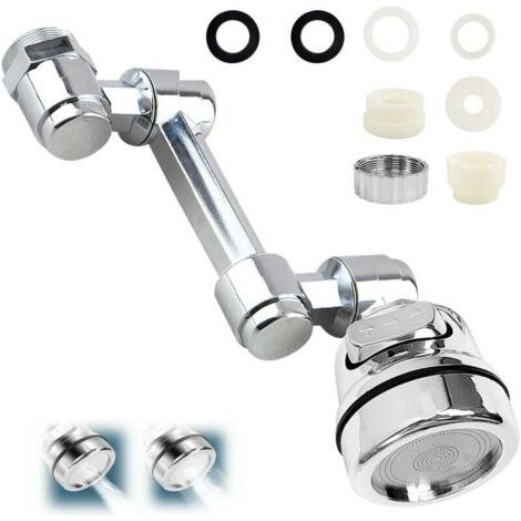 Fixation de robinet rotative à 1080 degrés, extension de robinet flexible, robinet d'extension multifonctionnel avec aérateur réglable à 2 voies, robinet d'extension pour salle de bain de cuisine (arg