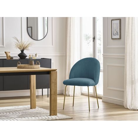 BOBOCHIC - Chaise LALIE tissu velours côtelé et pieds métal or Bleu foncé (1/5)