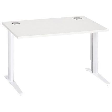 Bureau droit blanc réglable L 120 cm piètement 'L' métal blanc Essens - Maxiburo