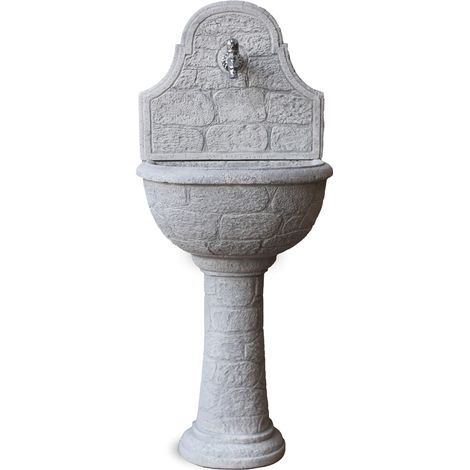 Fontana a Parete da Giardino Senza Rubinetto in Cemento Granulato di Marmo Varo Grigio