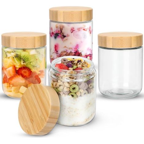 Bocaux en verre avec couvercles en bois - lot de 4 - multifonctionnels - 500 m (1/5)