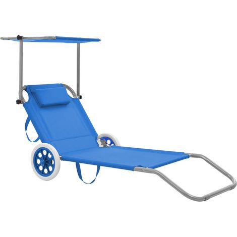 Tumbona tumbona para tomar el sol cama de jardín terraza muebles de exterior plegables con toldo y ruedas de acero azul 020012823
