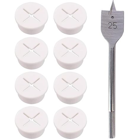 Passe-Câbles Flexibles en Plastique 8 Pièces Passe Fils Caoutchouc trou Oeillet Trou de Câble Ø 20 Mm Avec Mèche 25 Cable Etanche Bureau Maison Accessoires Lieu Travail (Blanc) Blanc - (1/5)