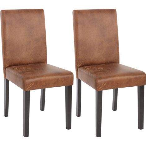 Lot de 2 chaises de séjour Littau, simili-cuir, aspect daim marron, pieds foncés