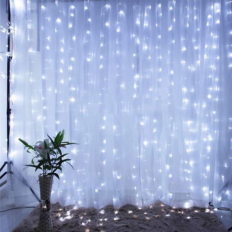Rideau Lumineux 3 X 3 M, Rideau Lumineux Intérieur 300 Led, Rideau Lumineux Extérieur Avec 8 Modes Et Prise Ue, Étanche Ip44, Rideau Lumineux Led Pour La Saint-Valentin, Fête (Blanc Froid ) (1/5)