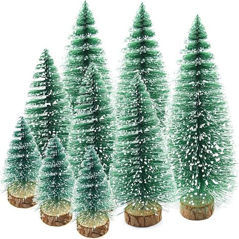 9 Pièces Mini Sapin de Noël, Arbre de Noël Artificiel Mini Sisal avec Bases en Bois, 10/15/20cm, Miniature Arbre de Noël Artificiel pour Décoration Noël, Chambre, DIY, Table, Vitrines, Cadeau (1/5)