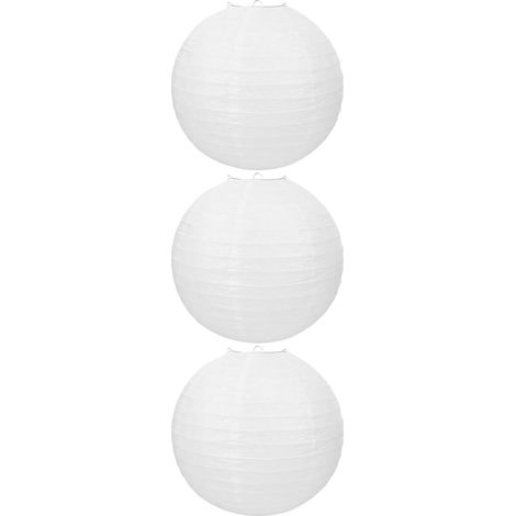 Lanternes Rondes en Papier - Lot de 3 - Bambou Blanc Nervuré - Suspension Décorative DIY - Mariage et Intérieur - Diamètre 30cm (1/5)
