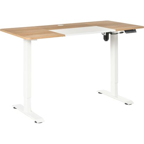 Escritorio eléctrico regulable en altura 140 x 70 cm, metal blanco y madera, MODENUIT (1/5)