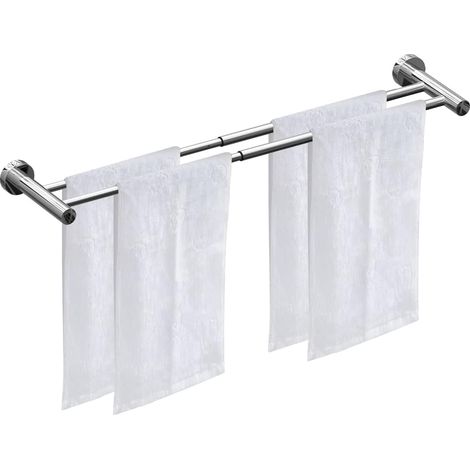 Porte Serviette Rétractable 43-72CM Porte-Serviettes Barre Porte-Serviette Acier Inoxydable Porte-Serviettes Mural Chrome (Double Barre) (1/5)