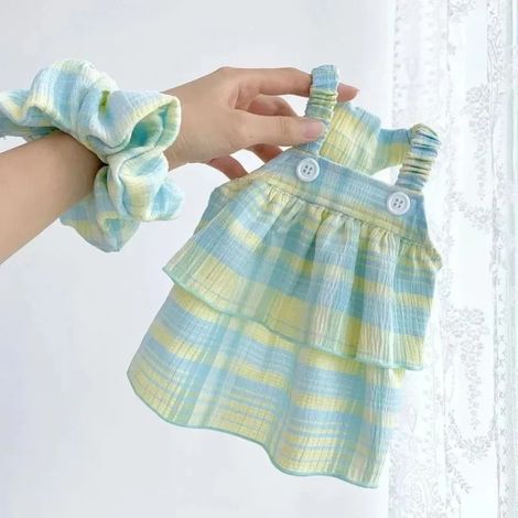 Robe à carreaux à volants pour animaux de compagnie – Tenue d'été légère pour chiens et chats – Robe sans manches pour chiot, bleue et violette