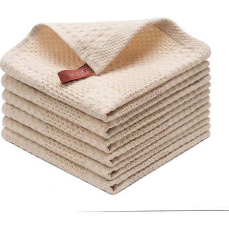 Lot De 6 Pièces, Torchons De Cuisine,100% Coton, Très Absorbants, Durables, Doux Épais, Serviettes Thé Bar, Chiffons Vaisselle, Séchage Rapide sans Peluches, 33×33 cm, Beige (1/5)