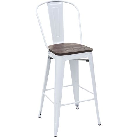 Sgabello con schienale bistrot design industriale HHG-896 legno metallo verniciato bianco