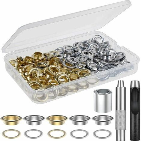 100 Set Grommet Eyelets Kit for Leather, Canvas, Tent, Awning (1/2 Inch) (1/5)