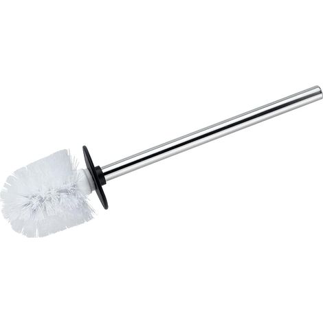 1 Brosse WC De Rechange, Manche Acier Inoxydable, Tête Plastique Blanche, Pour Ensemble WC Ouvert (1/2)