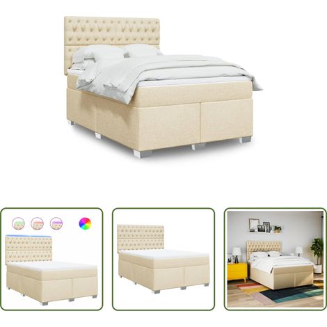 vidaXL LED-Beleuchtung - Boxspringbett mit Matratze Creme 140x200 cm Stoff (1/5)