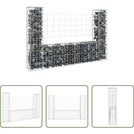 vidaXL Jardinage - Panier de gabion en forme de U avec 2 poteaux Fer 140x20x100 cm (1/5)