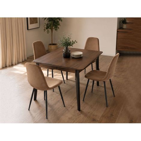 Dmora - Set di 4 sedie Pismo, Poltrona rivestita in velluto, Sedia da pranzo imbottita, Seduta per riunioni, 45x56h87 cm, Sabbia, con imballo rinforzato (1/5)