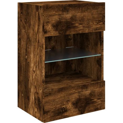 Mueble TV multimedia estante para televisión buffet para televisión comedor salón dormitorio suspendido con luces LED roble ahumado 40 x 30 x 60,5 cm marrón 020027981 (1/5)