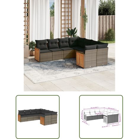 The Living Store 8-tlg. Garten-Sofagarnitur mit Kissen Grau Poly Rattan - Gartensofa - Outdoor Möbel - Rattan Gartenmöbel - Lounge Set - Gartenlounge (1/3)