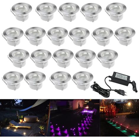 10 Spot LED Eclairage Extérieur Encastrable Sol Terrasse Bois,45mm Spots Encastré Extérieur Fait en IP67 DC12V 1W Avec Alimentation EU Pour Jardin Escalier Patio RGB (1/5)