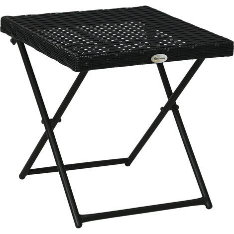 Mesa de centro plegable para jardín con un estilo acogedor y elegante, dimensiones 40 cm de largo x 40 cm de ancho x 40 cm de alto, acero y resina tejida negra. (1/5)