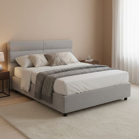 Cama de Plaza y Media Brinzio, Colchón Incluido, Desenfundable Made in Italy, Con Contenedor, Gris (1/5)