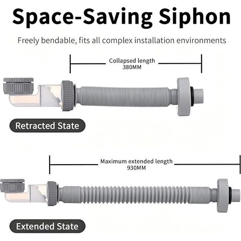 Siphon Lavabo Universel Syphon Evier Cuisine Gris Flexible Kit de Siphon Evier Cuisine pour Vidange de Baignoire, Douche, évier de Cuisine (1/4)