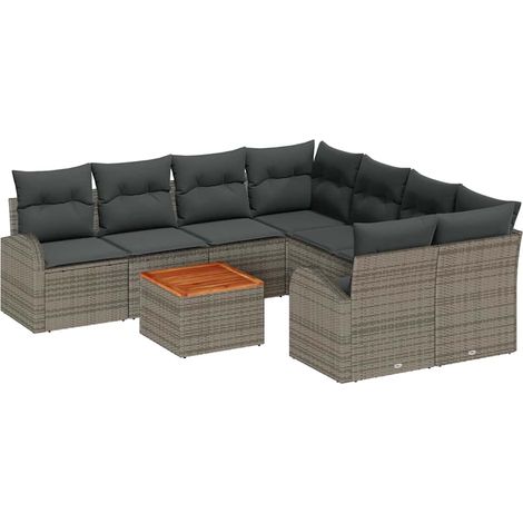 Maison Exclusive - Set Divano da Giardino 9 pcs Grigio polyrattan