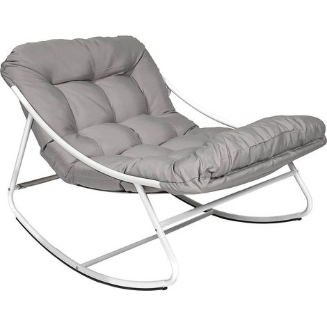 Altobuy – Fauteuil à bascule en métal blanc – Coussin en polyester taupe – Dimensions 108 x 78 x H71,5 cm – Confort optimal pour intérieur et extérieur (1/5)