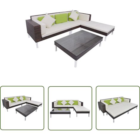 The Living Store 4-tlg. Garten-Lounge-Set mit Auflagen Poly Rattan Braun - Gartenmöbel-Set - Loungemöbel - Rattan Möbel - Outdoor Furniture - Esszimmergruppe (1/5)