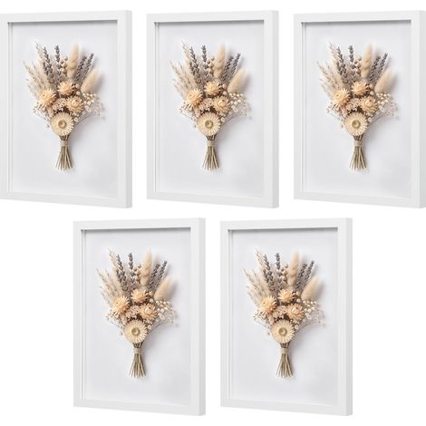 Lot de 5 cadres photo en bois 30x40 cm, style boîte d'ombre 3D, vitre acrylique, blanc (1/5)
