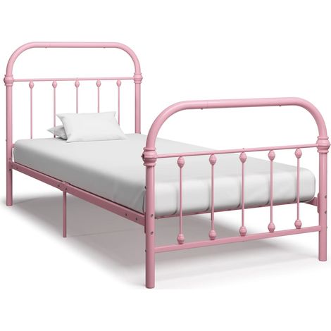 Lit adulte Contemporain Cadre de lit Rose Métal 100 x 200 cm 60344 (1/5)