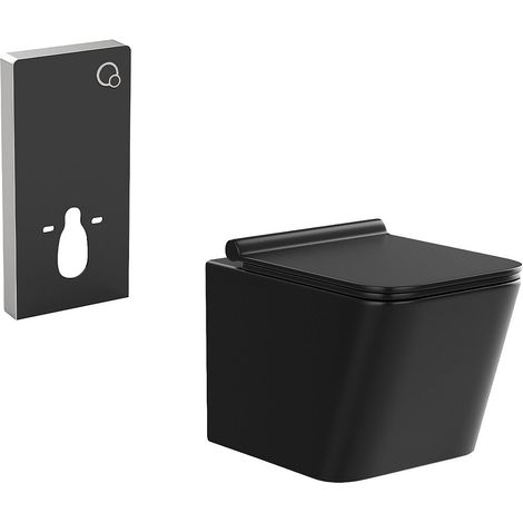 Pacchetto WC sospeso Nero opaco con Telaio decorativo - CLEMONA