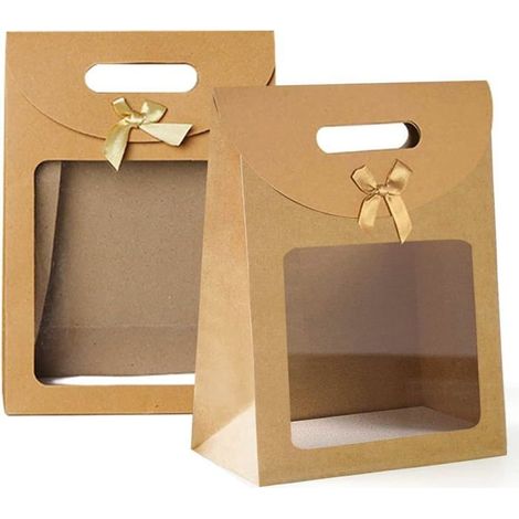 20 Pièces Sac avec Fenetre, Boîte en Papier Kraft, Transparent, Marron, avec Poignées, pour Emballer des Cadeaux de Banquet (1/5)