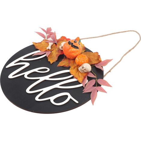 Panneau de porte rond en bois, style ferme, à suspendre à la porte d'entrée. Décorations pour Halloween et Noël. Citrouille à feuilles violettes. (1/5)