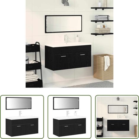 vidaXL Design moderne - Ensemble de mobilier de salle de bain 3 pcs Chêne noir (1/5)