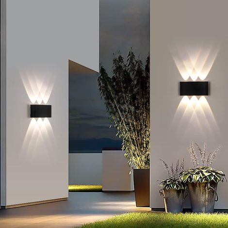 2 Pack Applique Murale Extérieur/Intérieur LED Appliques Extérieure 6W imperméable moderne en aluminium(Noir lumière chaude) (1/5)