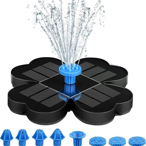 Fontaine solaire 3,5 W – 8 buses – Panneau solaire pour jardins, étangs, piscines – Fixations incluses – Design en trèfle (1/5)