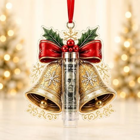 Porte-monnaie de Noël portable, original et amusant - Ornement de rangement de Noël avec clochettes dorées -