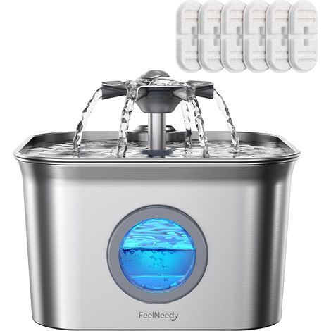 Stainless Steel Cat Water Fountain 2.8L with 6 Filters, Ultra Quadruple Filtration System for Home (1/5)