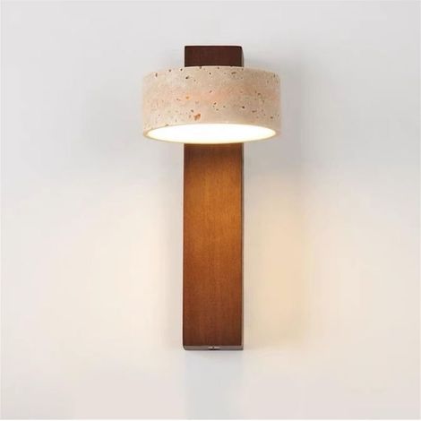 Applique Murale En Pierre Wabi-sabi, Applique Murale LED Rectangulaire Nordique En Bois, Angle Réglable, For Salon, Chambre À Coucher, Chevet, Couloir(Walnut) (1/5)