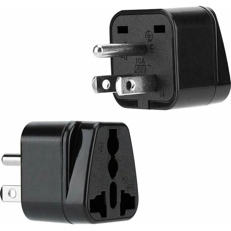 2X Steckdosenadapter in Schwarz - 2er Set Reiseadapter Typ B für Steckdosen für Deutschland, Italien, Spanien, Frankreich - Konverter-Konvertierungsgerät