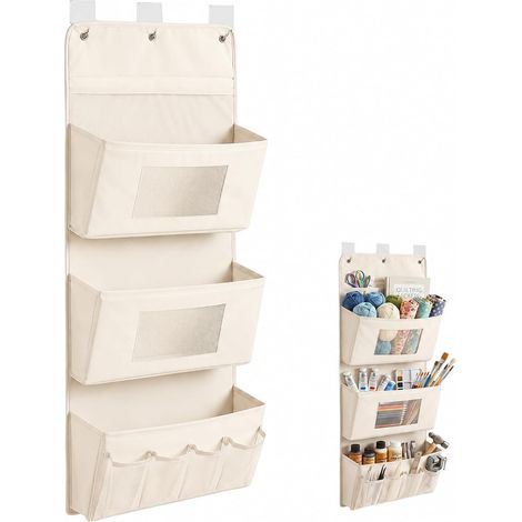 Borsa portaoggetti da appendere 4090 cm Borsa portaoggetti da parete con 3 ganci e tasca Organizer da appendere Realizzato in tessuto Oxford per camera da letto, bagno, cucina, ufficio (Beige) (1/5)