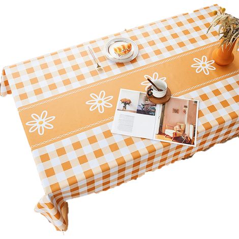1 Nappe rectangulaire, coton lin infroissable, franges grises, finition brodée, salle à manger (1/5)