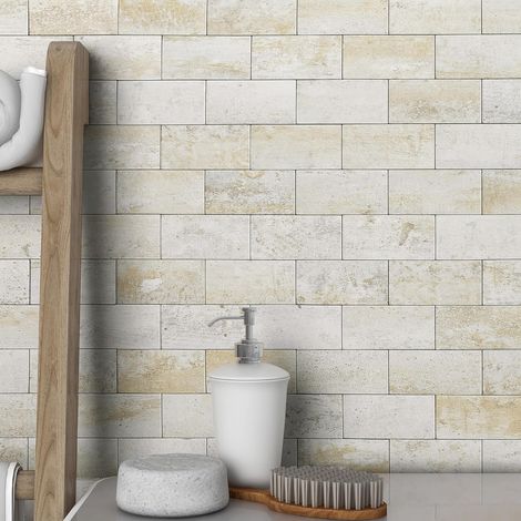 Lot de 10 feuilles de carrelage mural à décoller et à coller pour cuisine et salle de bain - Carreaux de douche imperméables (10 feuilles, bleu jaune rouille) (1/5)