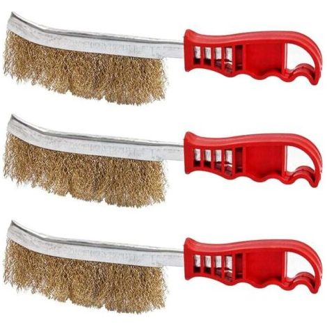 Set of 3 Hand Wire Brushes, Nylon, Brass, Stainless Steel, Large Brass Cleaning Brush for Wood, Welding Slag Cleaning, Rust Removal (1/3)