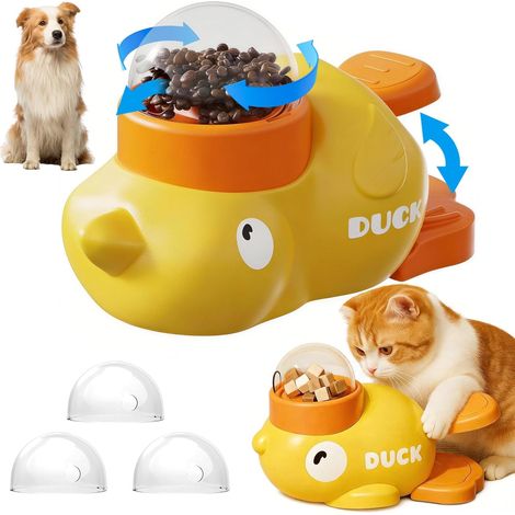 Distributeur Croquettes Chat Forme de Canard Jaune, 2 en 1 Distributeur Croquettes Chien avec 3 Couvercles, Jouet Interactif Chien, Educational Pet Feeder Toy, Jouet Intelligence Chat (1/5)