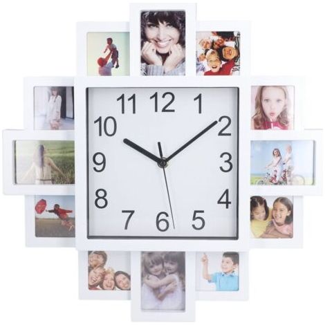 Horloge murale avec cadre Photo blanc de 15,35 pouces, bricolage multi-personnalisé pour la décoration de la maison