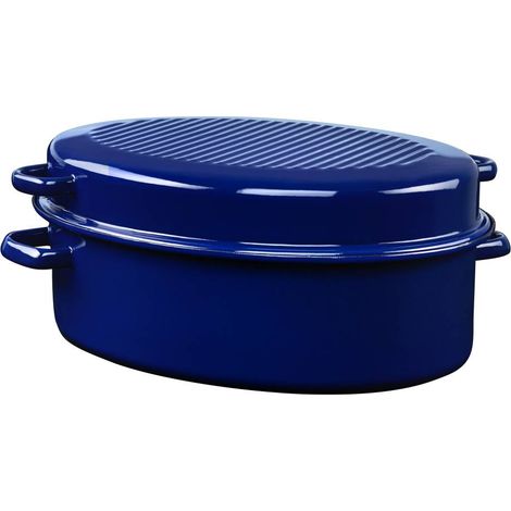 Riess Gänsebräter oval mit Deckel 42cm Backen/Braten blau Emaille (1/2)