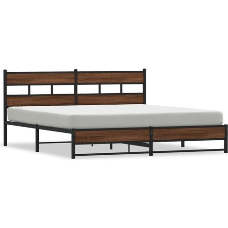 Lit double Lit adulte Cadre de lit en métal sans matelas chêne marron 180x200 cm (1/5)